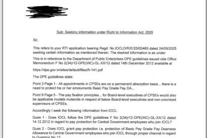 Pay Protection IOCL RTI & Reply